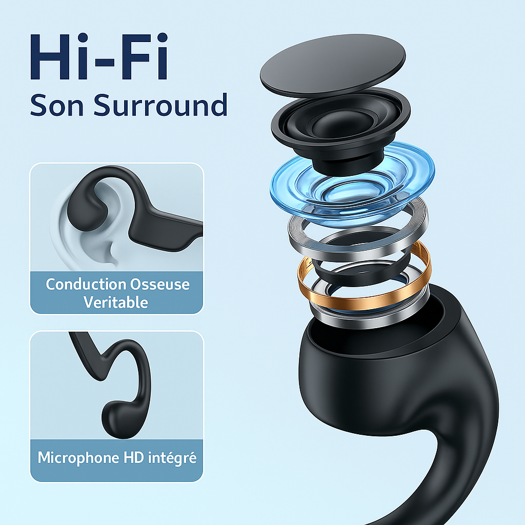 Casque Conduction Osseuse, Casque Bluetooth Sans Fil Sport