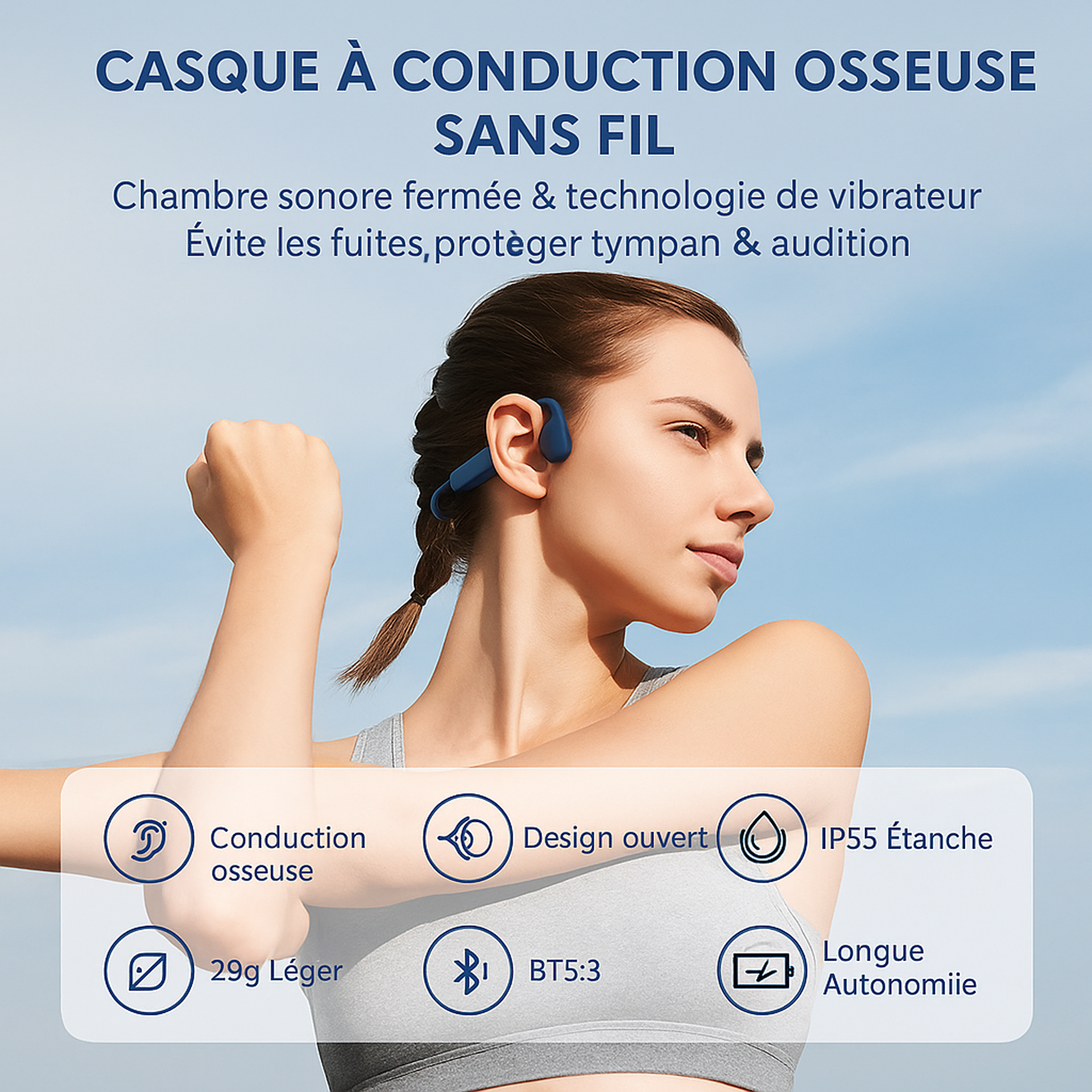 Casque Conduction Osseuse, Casque Bluetooth Sans Fil Sport