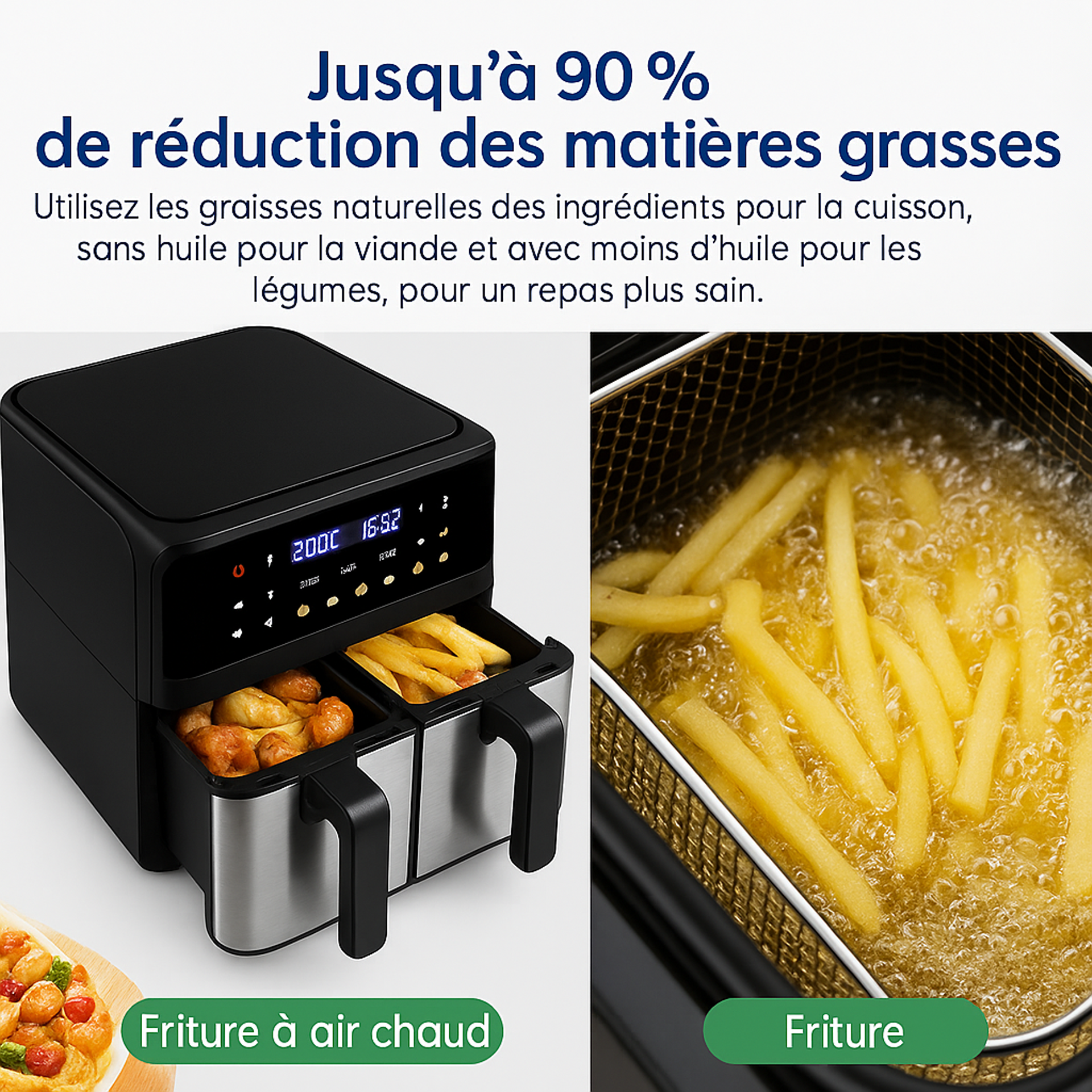 Friteuse à air domestique à double cuve