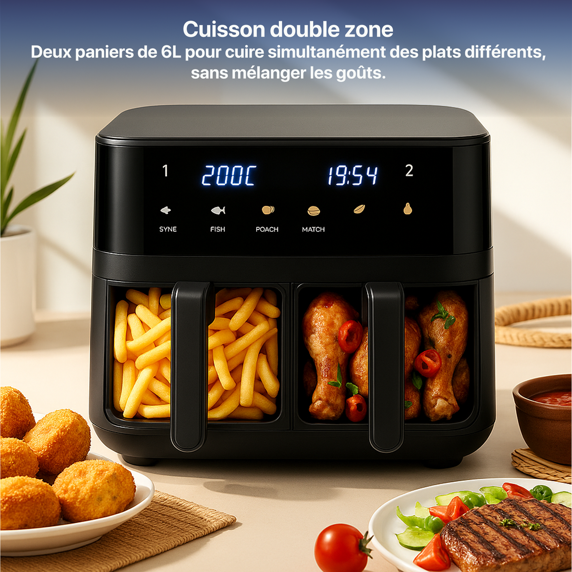 Friteuse à air domestique à double cuve