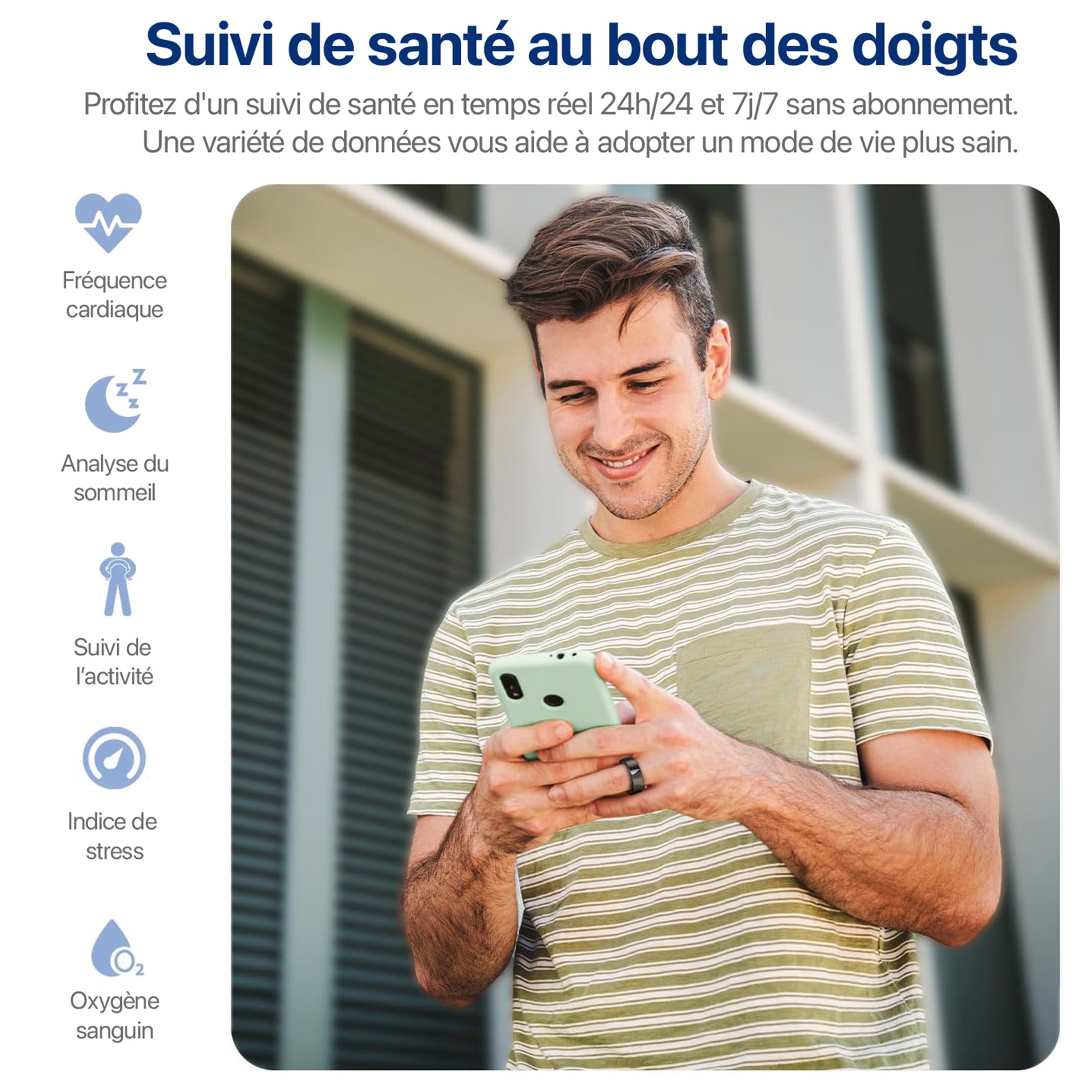 Bague Connectée Intelligente - Suivi Santé & Sport